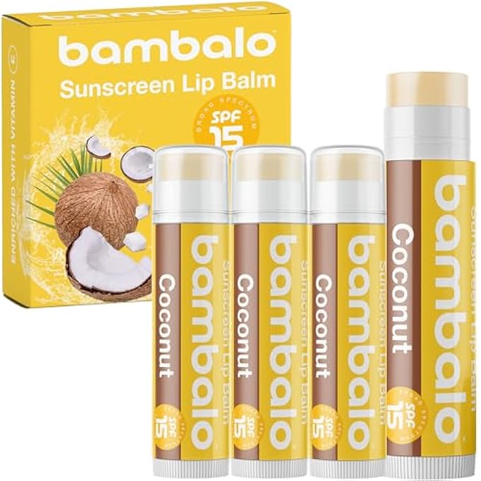 Bambalo 4-PACK COCONUT SPF 15 LIP BALM - ORGANIC INGREDIENTS, BROAD SPECTRUM UVA/UVB PROTECTION - HYDRATING & MOISTURIZING, USA MADE - Image 1